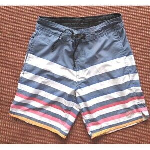 Surf Style Board Shorts Men's Sz 30 Hybrid Pockets Stripes Blue Swim Surf Trunks